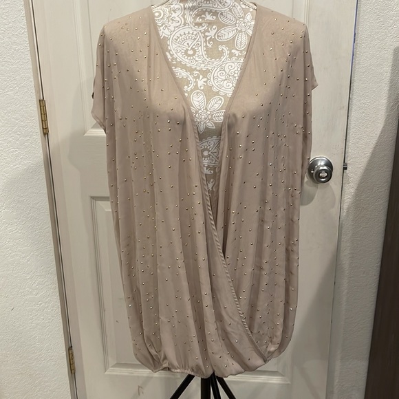 Lane Bryant Top Tan Gold Studs Shimmer Blouse Size 22-24 in great condition. - Picture 3 of 7